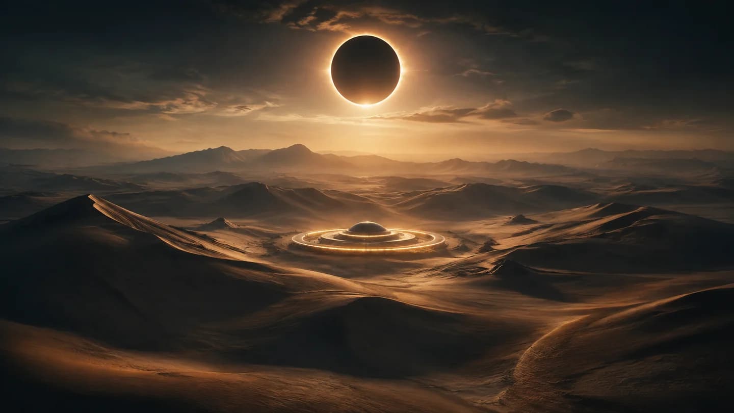 Golden desert and futuristic observatory, an AI-generated illustrative scene